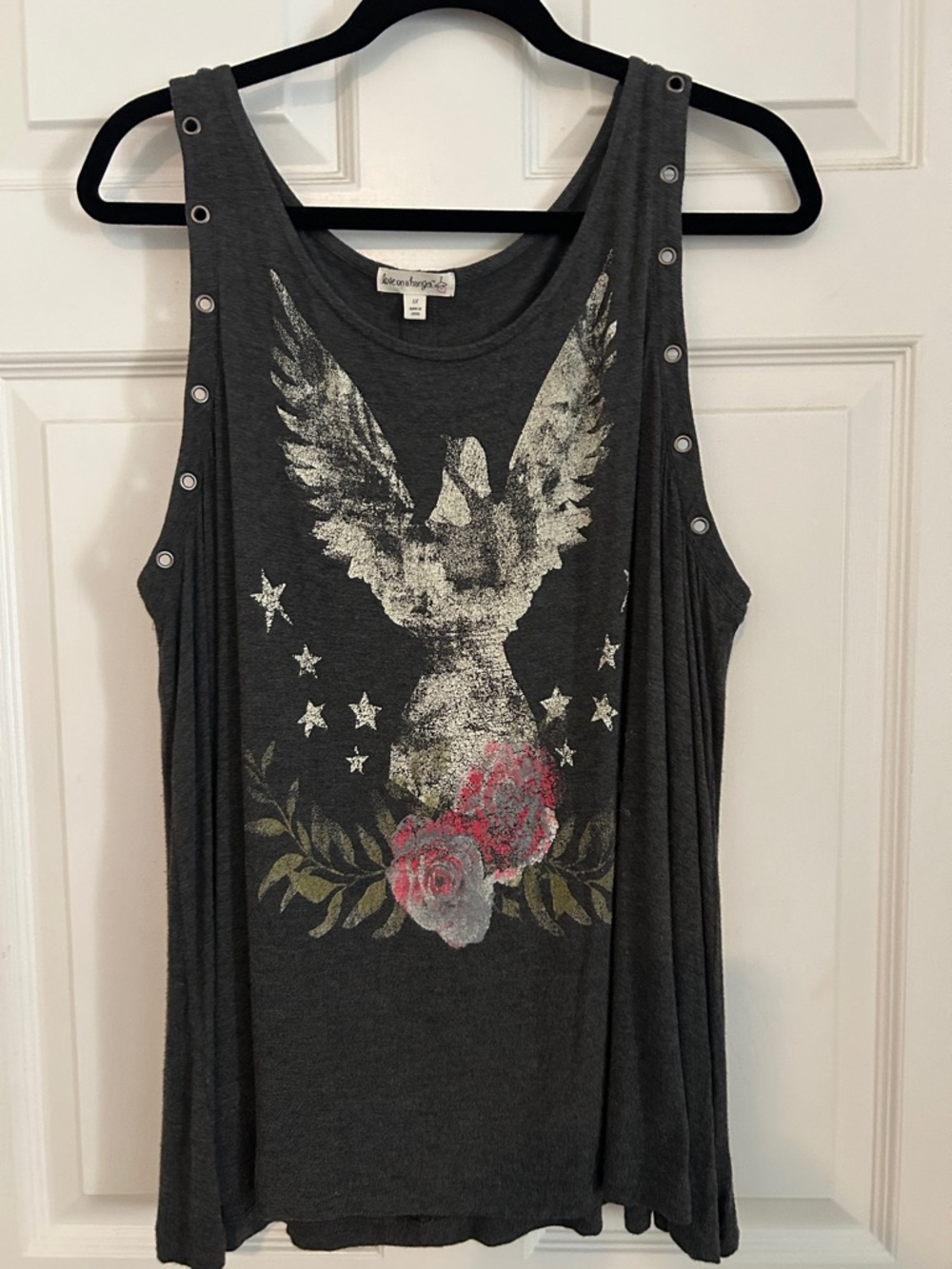 love on a hanger Charcoal Tank with Silver Eagle and Pink Floral